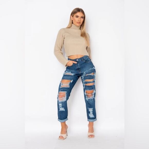 NWT Parisian ASOS Jeans Womens 6 Medium Wash Distressed Boyfriend Rigid Y2K - Picture 2 of 6